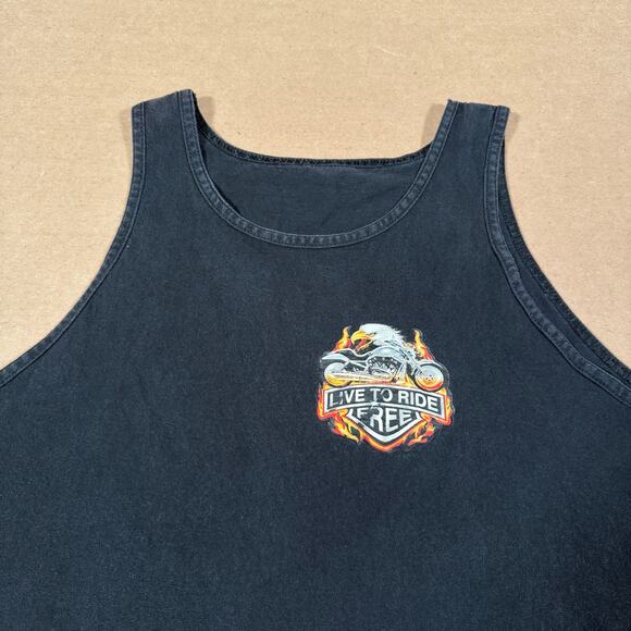 Vintage 90s Aruba Live To Ride Free Eagle Motorcycle Tank Top Black Biker M - Picture 3 of 8